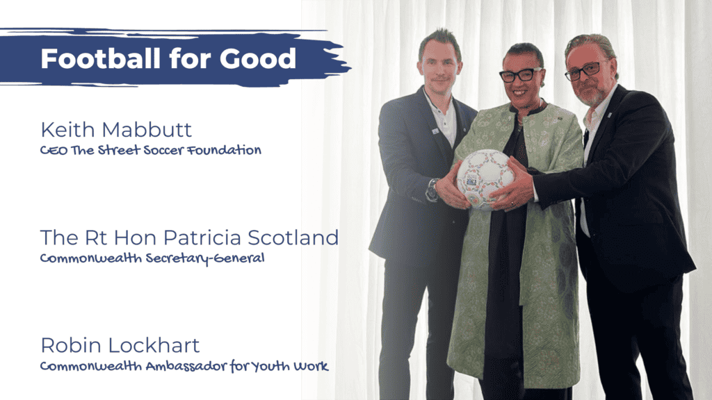Keith Mabbutt, Patricia Scotland and Robin Lockhart at the Football for Good launch