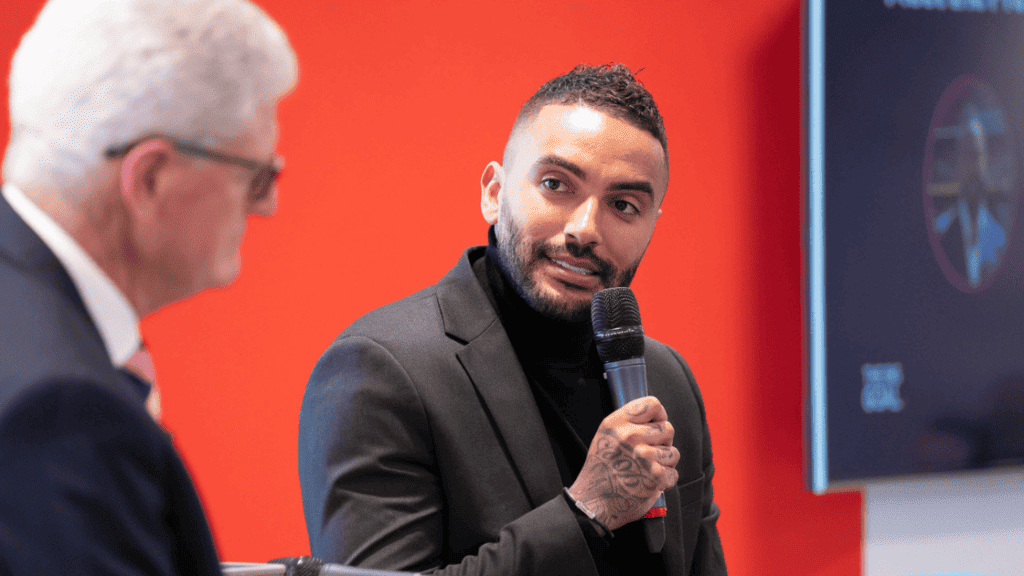 Danny Simpson on stage at The Big Goal launch event